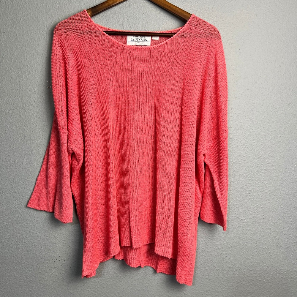 La. FIXSUN Mesh Coral‎ Slouchy Breathable Knit Top Oversized Tunic Sweater OS